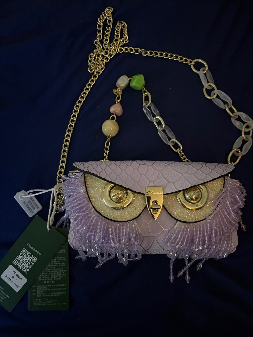 FASHION - Charming Lavender Owl Embellished Crossbody Bag by